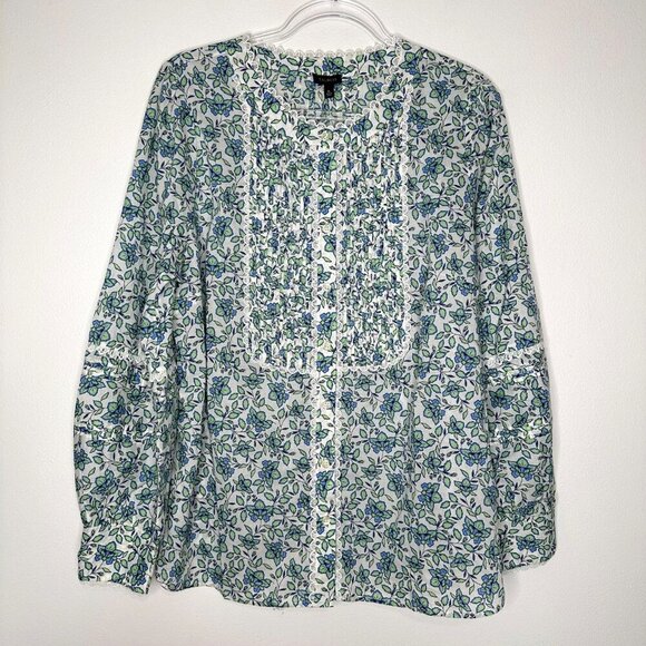 Talbots Scallop Lace Trim Top Blooming Daffodils Sz XL Petite Button Up Cotton - Picture 1 of 11